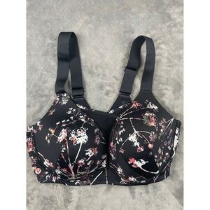 LIVI Active Sports Bra 42DD‎ Black Floral Print Medium Impact No Wire Wicking